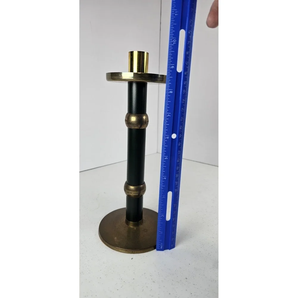 Vintage Ambrosia‎ Brass & Green Candle Holder Modernist MCM Made In India 1995